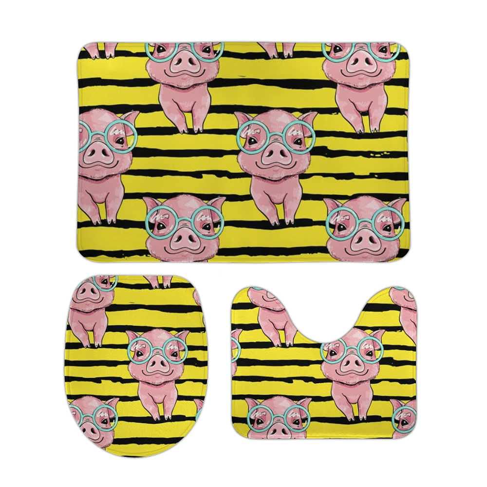 Tapis de bain cochon absorbant contour U antidérapant