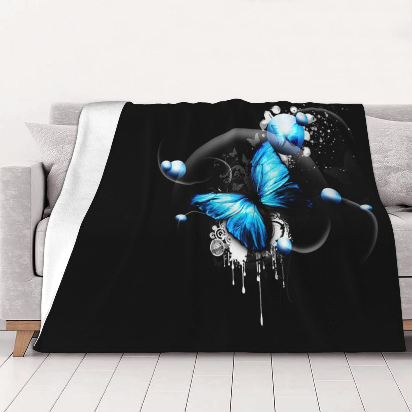 Couverture en flanelle papillon bleu 200x150 cm pour lit et canapé