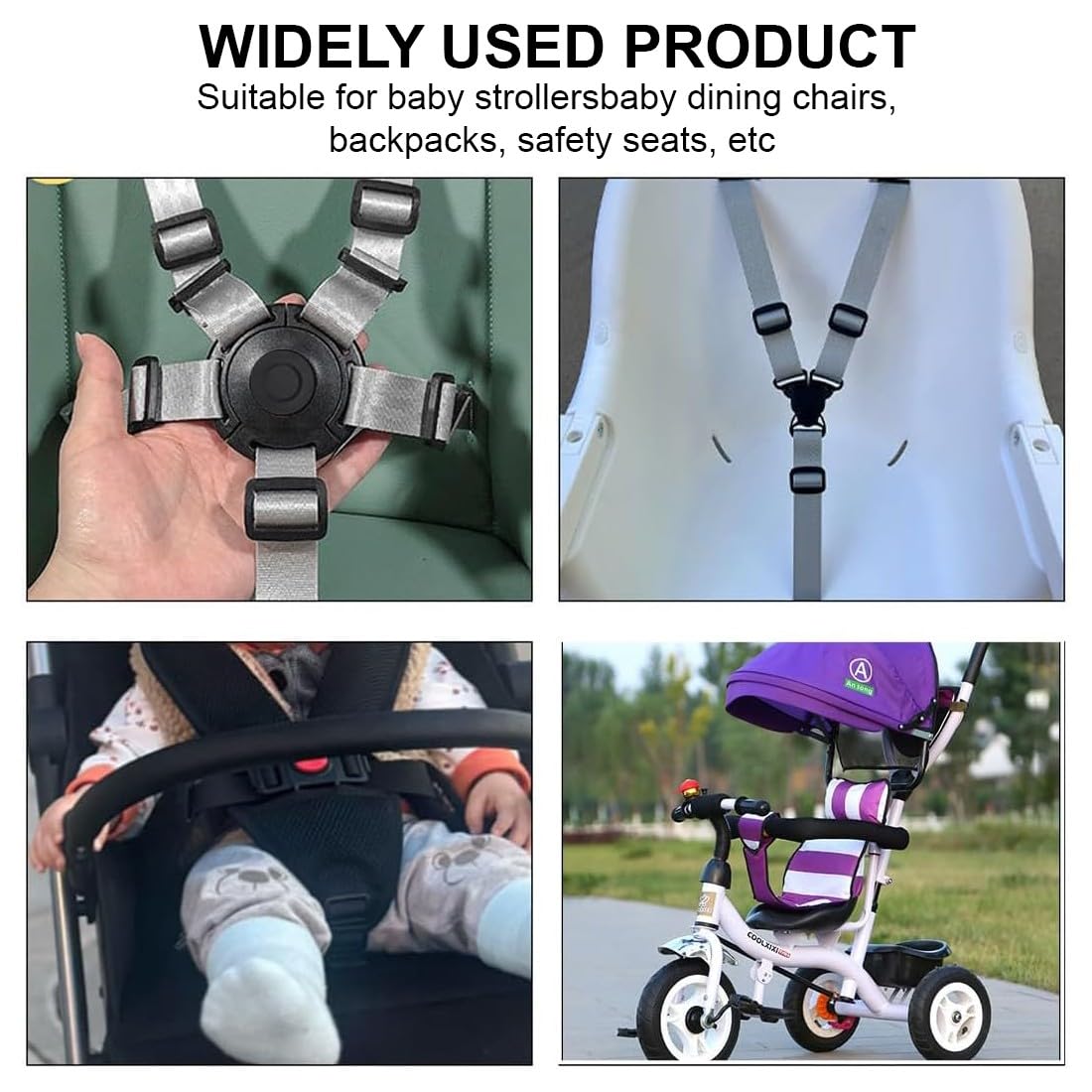 JEYORZY 1 Pcs Cinghia di Sicurezza in Plastica con Fibbie per Passeggino,Imbracatura di Sicurezza a 5 punti,Clip da 27 mm Cinture Passeggino Universali,Seggiolone Cintura Imbracatura,(Nessuna Cinghia)