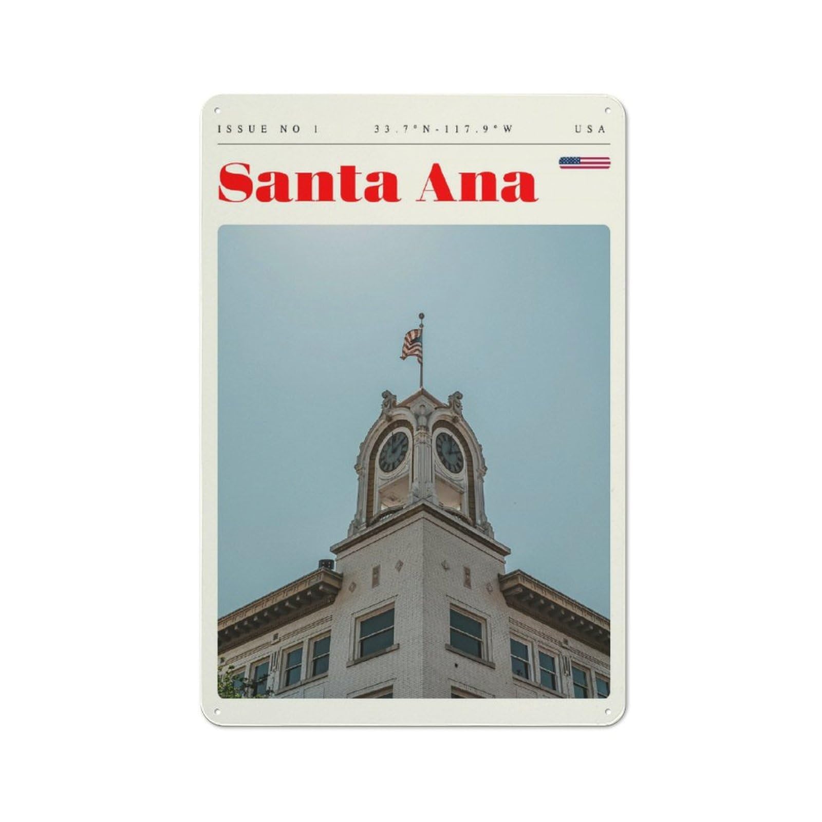 Junmoney Style-7 For Café Or Restaurant, Santa Ana California Travel Art Retro Metal Sign 30X20cm, Gift For Café Owners And Decorators During The Christmas Season