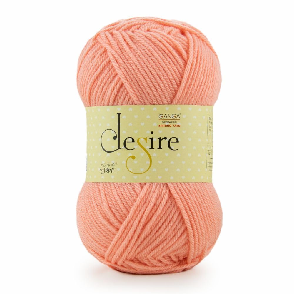 Ganga Acrowools Acrylic Desire Hand Knitting and Crochet Yarn. Pack of 1 Ball - 100Gms. Shade No - (Dis38) Peach