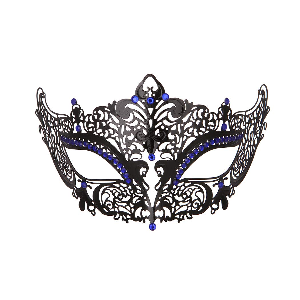 Masquerade Metal Mask for Women - Shiny Rhinestone Venetian Party Evening Prom Ball Mask - Bar Costumes Accessory (Owl Blue)