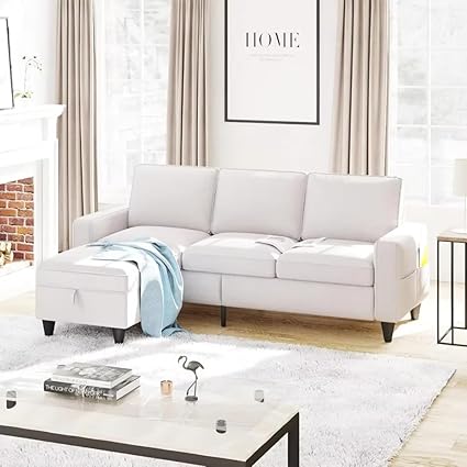 Consolio Furniture - Aaron Convertible L-Shaped Sectional Sofa with Reversible Ottoman, 4-Seater Sofa for Living Rooms, Apartments, Offices, Colour - Dark Grey (Beige)