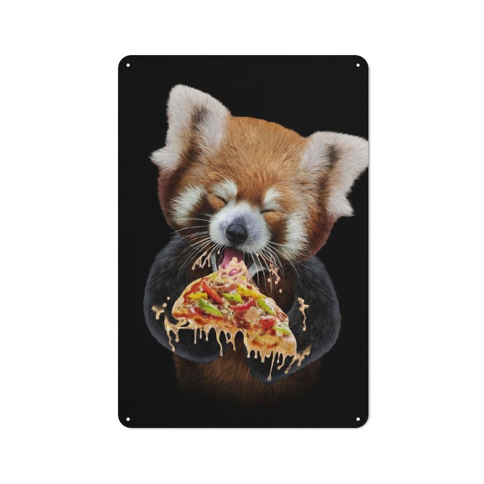 Junmoney Cute Red Panda Love Pizza Rustic Tin Sign 30X20cm For Café Or Restaurant, A Decorative Christmas Gift For Hospitality Interior Collectors