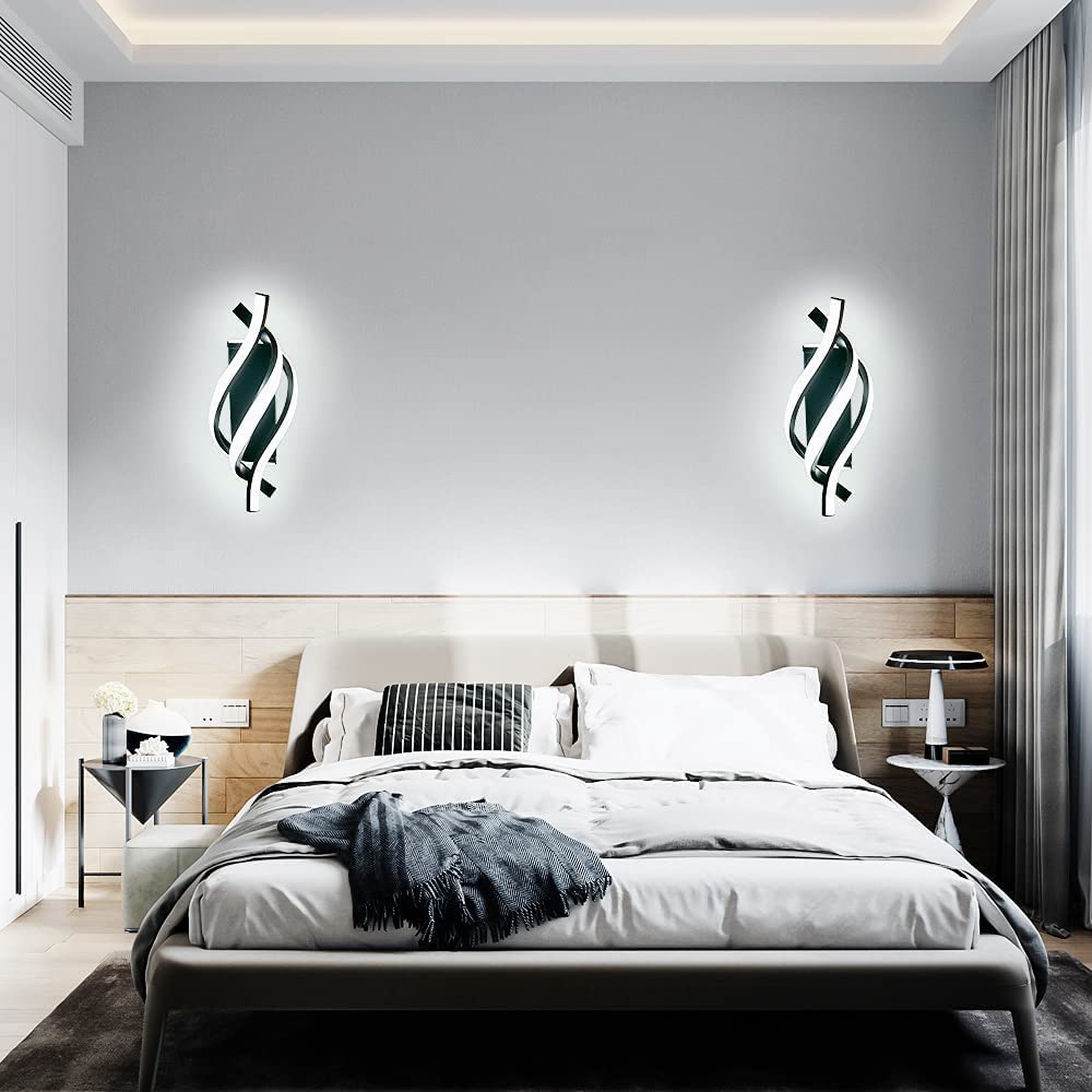 Applique Applique Moderna 18W Applique Design Curvo 6500K Bianco Freddo 1200 Lumen Nero per Camera da Letto Studio