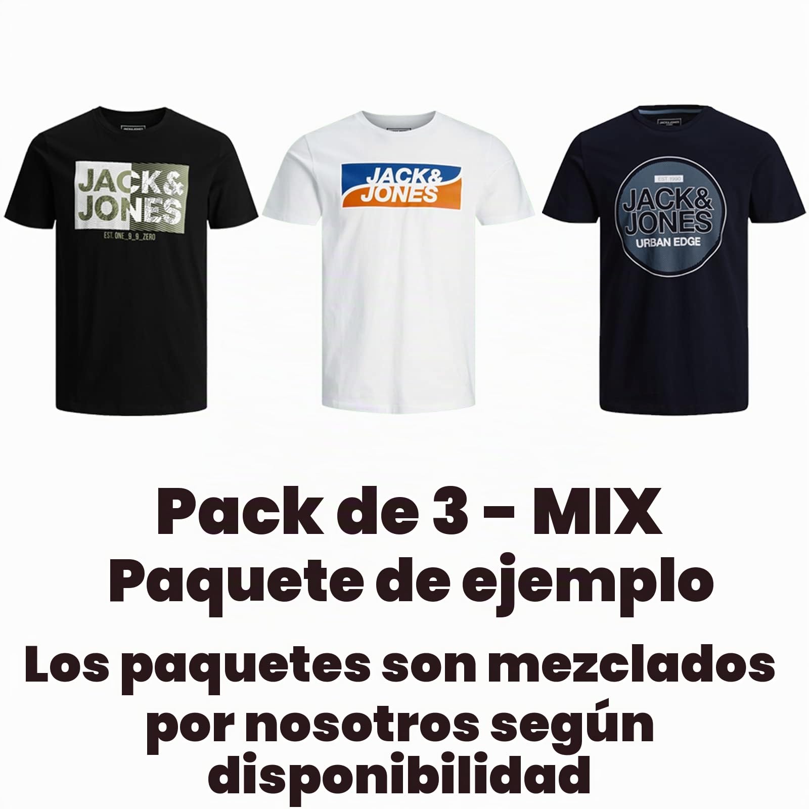 JACK & JONES Camiseta para hombre, 3, 6 y 9 unidades, mezcla de algodón, cuello redondo