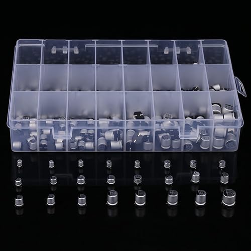 Miniatura 6 de Kit de condensadores electrolíticos de 400 piezas, kit de condensador SMD de 24 valores, con caja de almacenamiento, 1uF - 1000uF, para computadora,