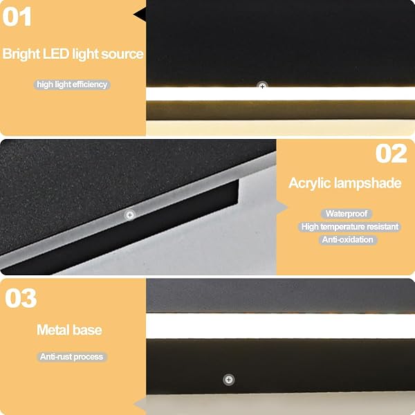 ZTWLEED Applique Murale Exterieur LED,21W Luminaire Exterieur Mural IP65 Étanche 6000K Lumière Blanche Froide,Acrylique Éclairage Mural D'extérieur Pour Villa Terrasse Jardin,Noir 100CM 110-240V - 5