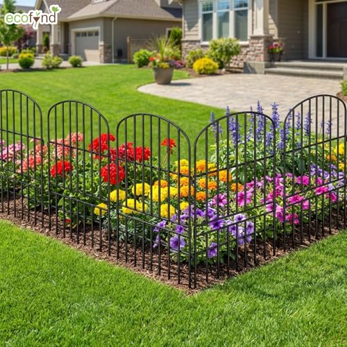 Image of ecofynd (2.3ft H X 5.2ft L) Decorative Garden Fence, 5 Pack Dig Fence Animal Barrier for Dog, Arched Flower Bed Edging, Wire Border Panel for Dogs, Rabbits, Landscape Patio Yard Outdoor Decor, GF7
