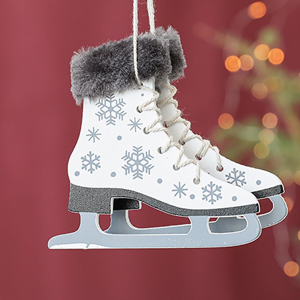 Artibetter 2 Pcs Christmas Shoe Pendant Party Pendant Decorations Holiday Tree Wood Ornaments Ice Skating Ornament Heart Decorations Wood Tags Heart-shaped Adornments White
