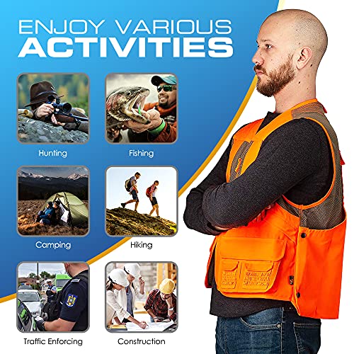 TrailCrest by Treel Men's Upland Deluxe Blaze Orange Safety Front Loader High Visibility Vest4