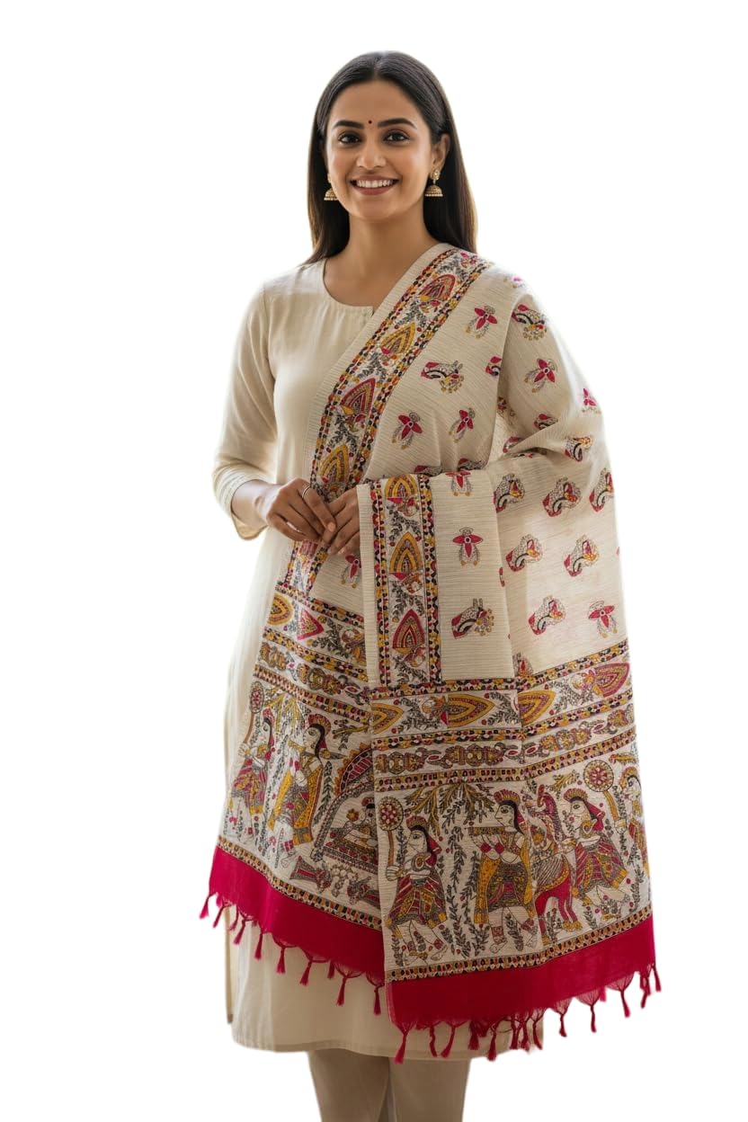Madhubani Art Printed Cotton Silk Dupatta | Madhubani Collection-picture-16