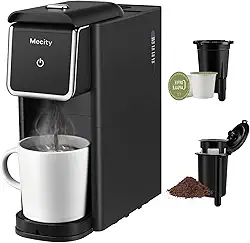 Mecity Mini máquina de café de porção única compatível com cápsula K-Cup, café moído, chá solto, cafeteira pequena para uso doméstico, trailer, apartamento, desligamento automático 120V 1000W