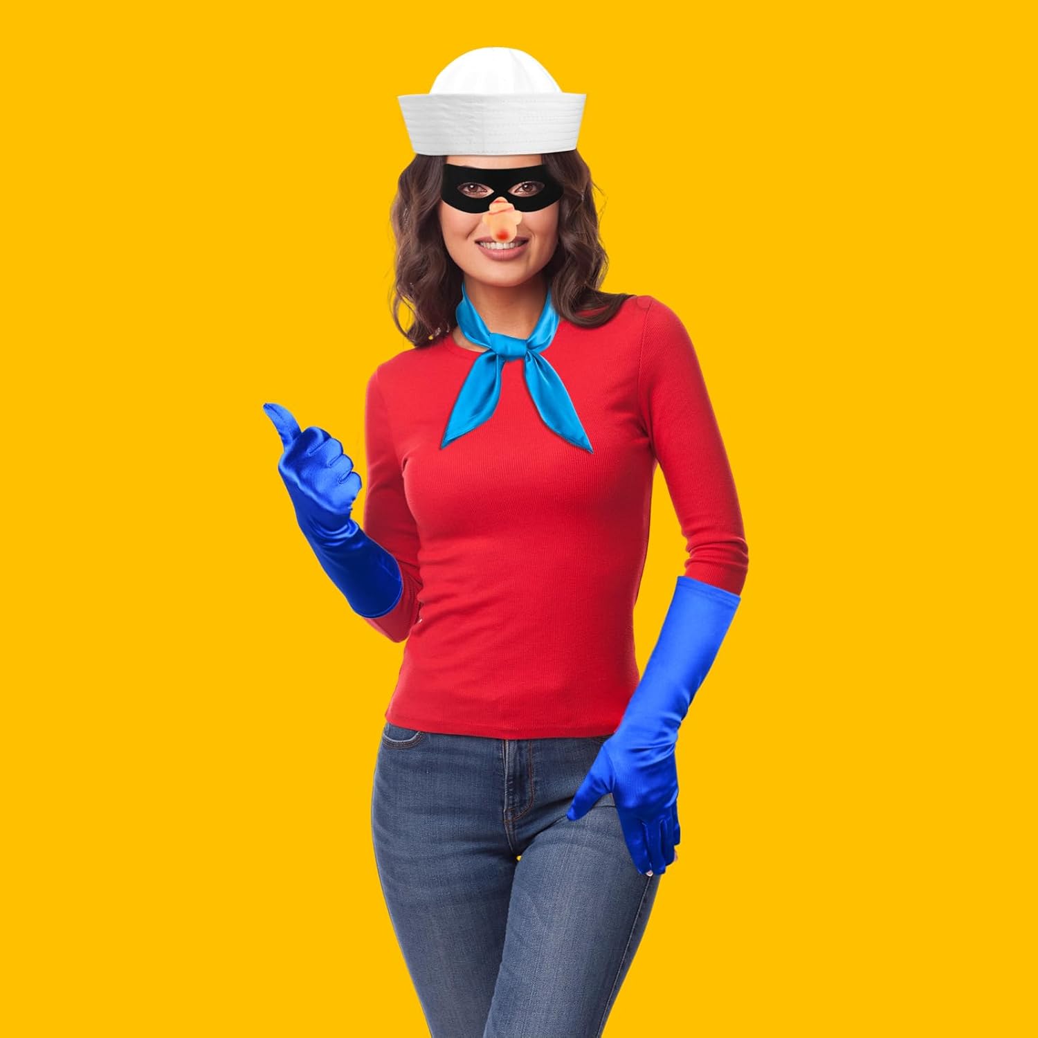 6 PCS Halloween Sailor Costume Include Sailor Hat Scarf Nose Gloves Socks and Mask for Men Women Cartoon Character Dress Up - Image 8