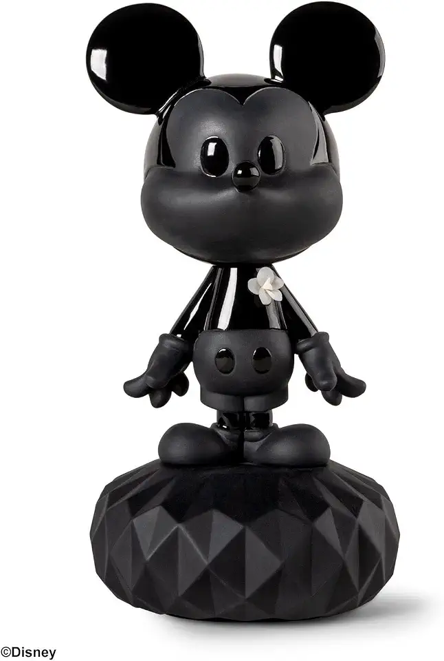LLADRÓ Figura de porcelana Mickey Total Black. Figura decorativa do Mickey Mouse, o mouse mais famoso da Disney