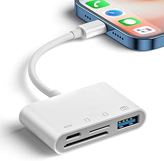 4 in 1 SD Card Reader for iPhone iPad, Memory SD Card Reader with USB 3.0 Camera Adapter Plug and Play Trail Game Camera SD Card Viewer Supports SD and TF Card Micro SD Card
