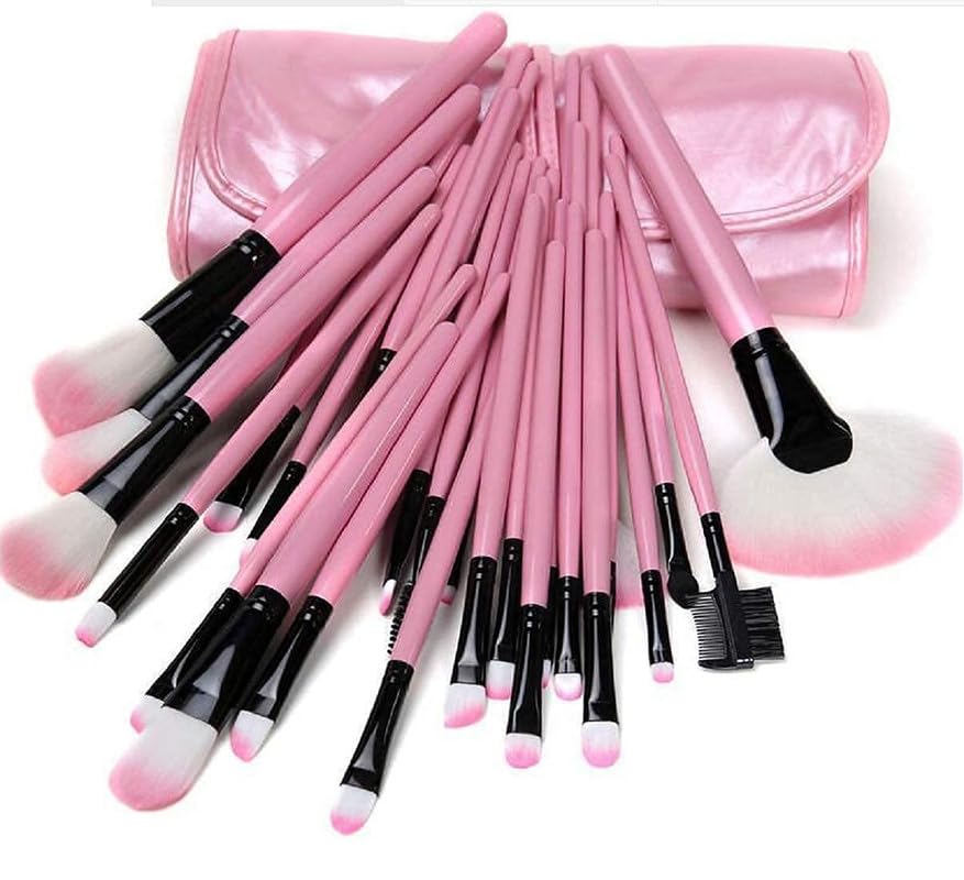 AHDAM 24Pcs Makeup Brush Set for Foundation, Face Powder, Blush Blending Brushes, Wooden Handle Cruelty-Free Synthetic Fiber Bristles with Leather Case (Pink)-image-15