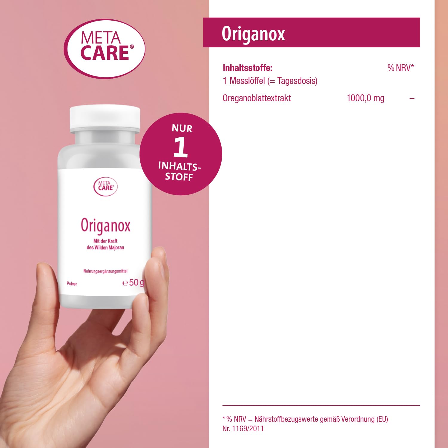 Origanox - Hochwertiger Extrakt aus dem Wilden Majoran - 1000 mg Oreganoblatt-Extrakt pro Portion - Praktische Einnahme dank Pulverform - 50 g