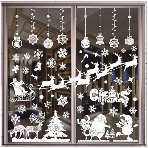 8 Pcs Christmas Window Stickers, Self-Adhesive, White Window Decoration, Snowflakes Window Decoration Christmas PVC Decoration for Doors, Shop Windows, Display Cabinets, Glass Fronts Cover