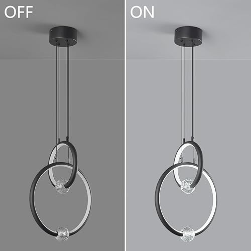 Miniatura 6 de Lámpara de araña moderna, lámpara colgante LED regulable de 2 anillos de 6000 K, altura ajustable, luz colgante de techo, luces colgantes negras,