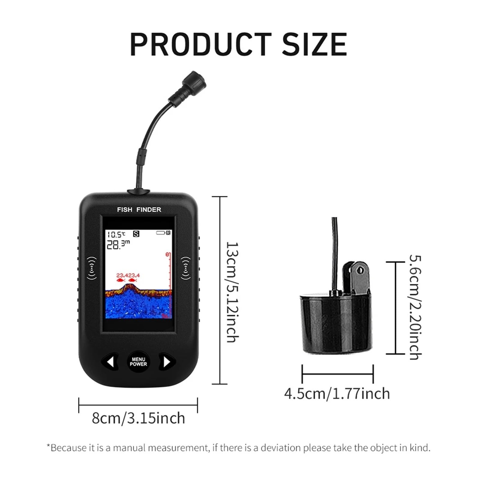 Sonda de Pesca portátil con Sensor de sonda de Cable, sonda de Profundidad y Temperatura del Agua.
