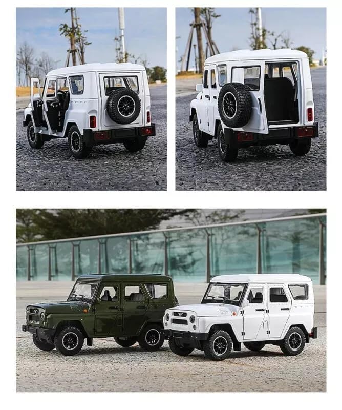 Image of Model Car Exclusive Alloy Metal Pull Back Die-cast Car Metal Pullback Toy car with Openable Doors & Light Music Best Gifts Toys Kids (1:18 Scale UAZ Russian - White)