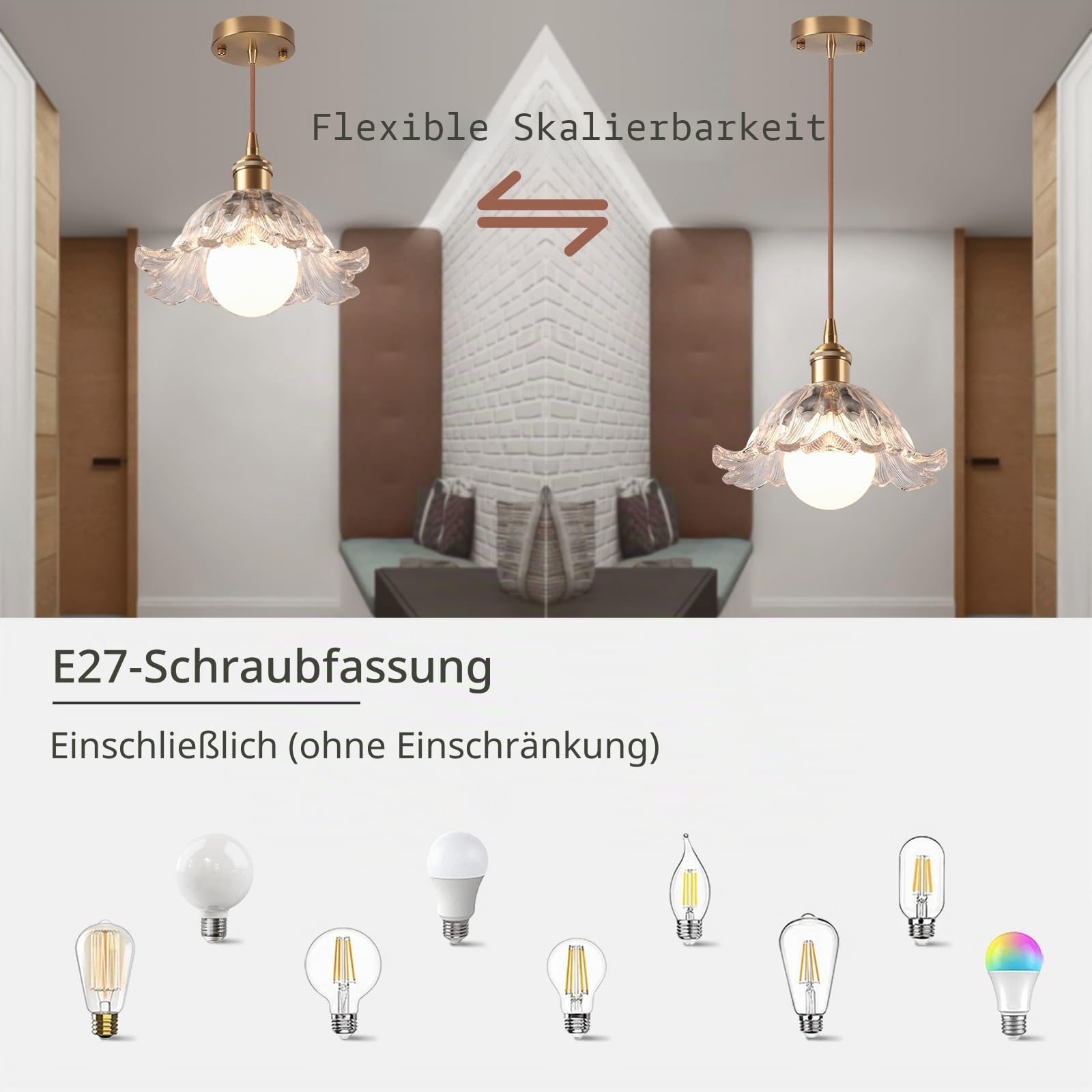 2 Stück Pendelleuchte Vintage Industrielle E27 Kronleuchter mit Blumen Kreativ Lampenschirm aus Glas Deckenleuchte Deko für Küche Esszimmer Schlafzimmer