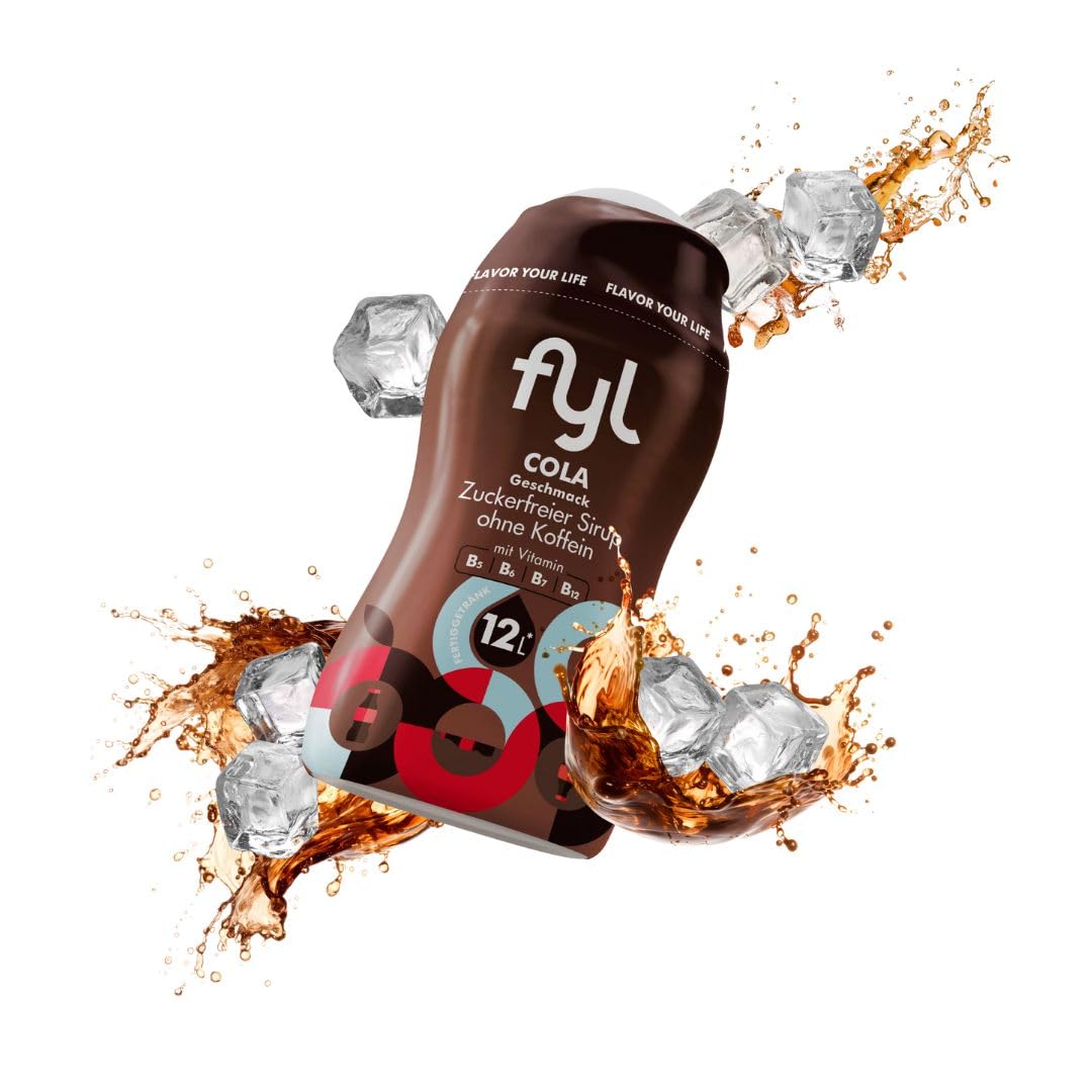 fyl Sirup zuckerfrei - Cola Geschmack, 48ml Getränkesirup für 12L Fertiggetränk – Vitamin-B-Komplex - perfekter Durstlöscher für zu Hause und Unterwegs