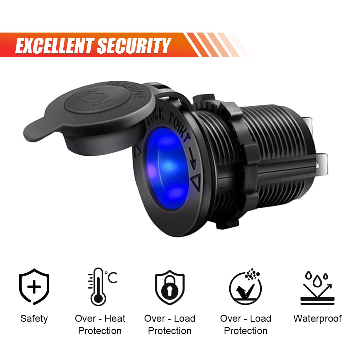 Confezione da 2 prese accendisigari da 12 V, presa di alimentazione universale per auto, moto, ATV, camper, con fusibile e spina impermeabile (luce blu cilindrica