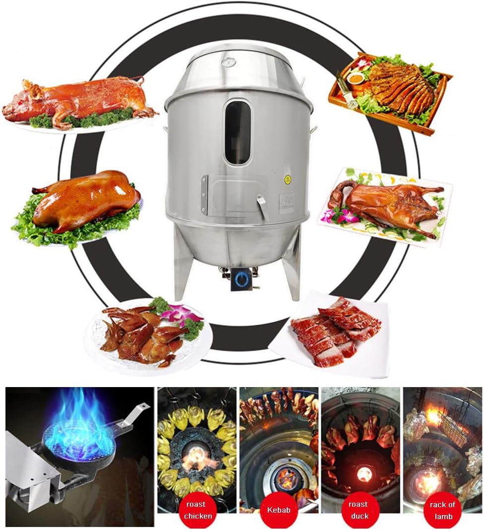 INTBUYING Roast Duck Oven 2800PA LPG Duck Roaster 31.5x31.5x53in Stainless Steel Gas Roast Grill Oven for Grill Chicken Turkey Barbecue with Pressure Reducing Valve, 20 Pins,15 Hooks, Adjustable Fire