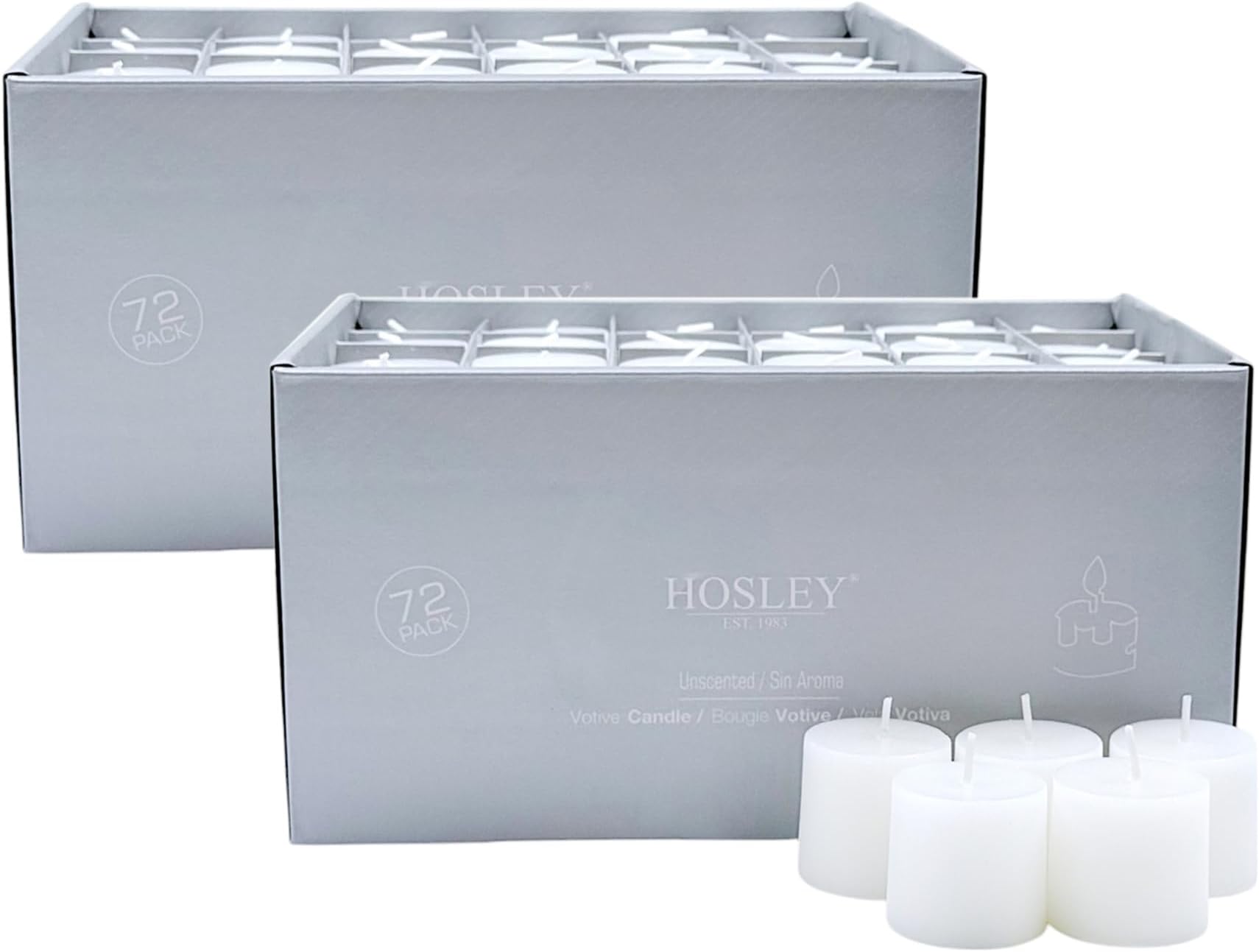 Hosley Set of 144 Unscented White Votive Candles – Bulk Pack, Clean-Burning, Long-Lasting 10-12 Hour Burn Time – Ideal for Weddings, Home Décor, Spa, and Events