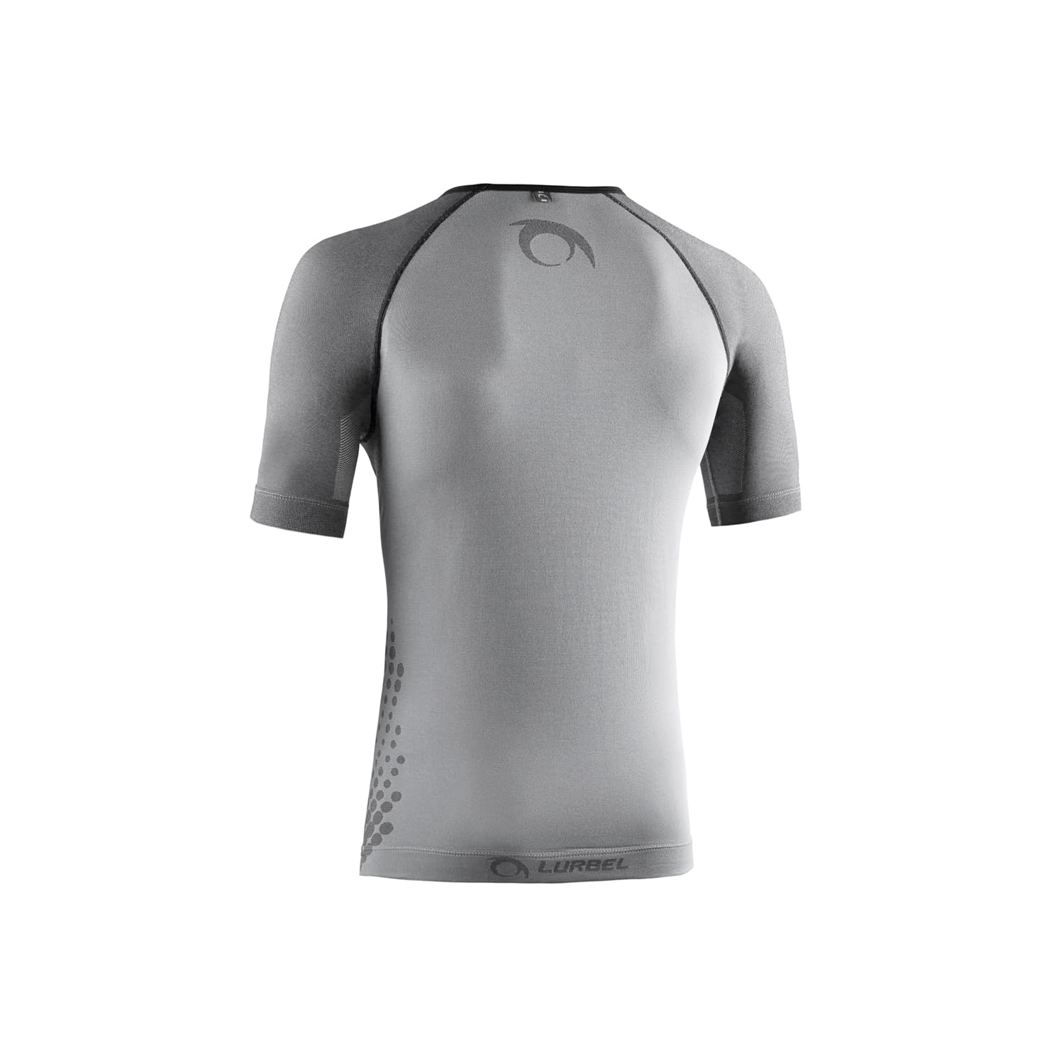 Lurbel Spirit Flux Short Slevees, Camiseta Running, Camiseta Trail Running, Transpirable, sin Costuras, Unisex. (L - Gris Hielo/Negro)