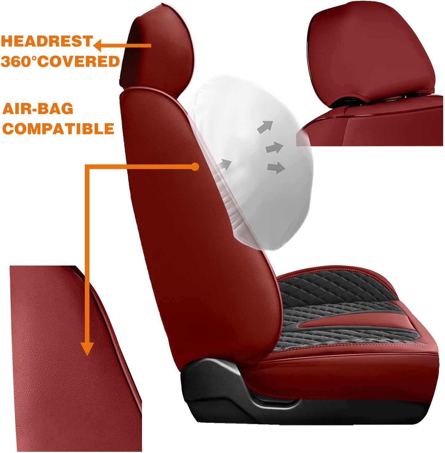 Foneso Seat Covers for Truck Chevy Chevrolet Silverado GMC Sierra Nappa Leather Protectors for Pickup 2007-2026 1500 2500HD 3500HD Trail Boss Z71 Crew Double Extended Cab (Red (Model D), Front Set)