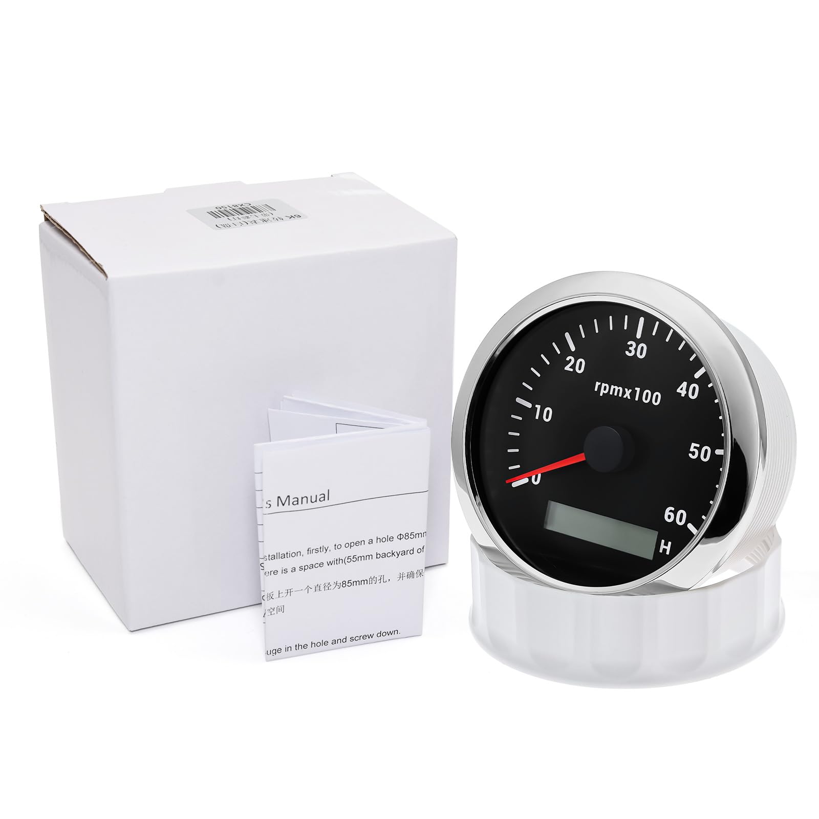 Compte-tours 85 mm 0-6000 tr/min étanche avec compteur d'heures de fonctionnement rétroéclairage 7 couleurs pour voiture, bateau, camion, moteur diesel et essence