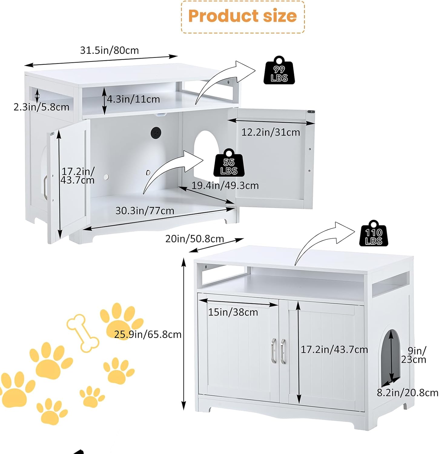 Cat Litter Box Enclosure, Hidden Litter Box Furniture with Built-in Power Outlet, Indoor Cat House, Cat Washroom Furniture, End Side Table for Hallway & Bedroom
