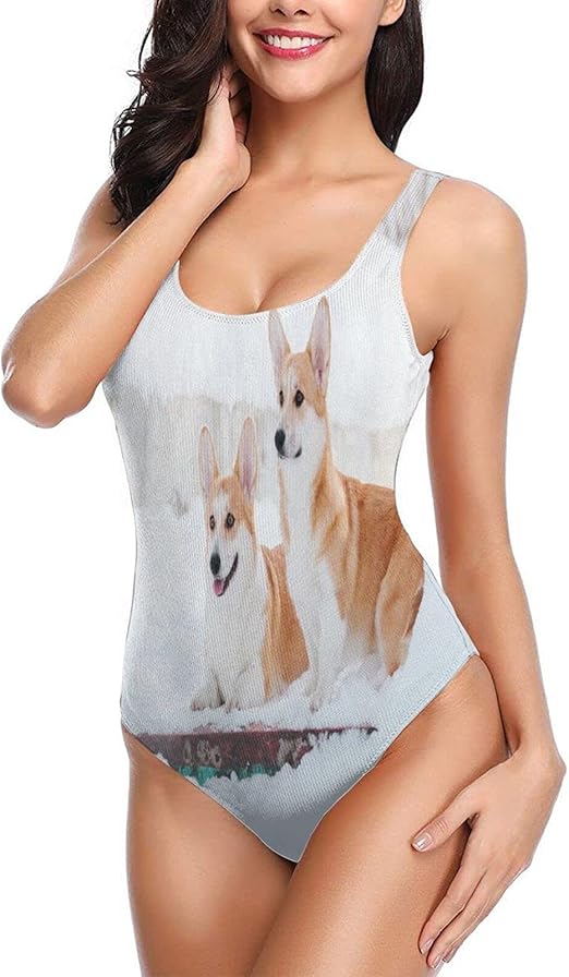 One Piece Swimsuit Welsh Corgi Dog Snow WinterWomen High Waisted 