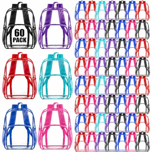 Image of Amylove 60 Pcs Clear Backpack bulk for Stadium Events Heavy Duty PVC Transparent Bookbag for College Workplace Security (15 Inches,6 Colors)