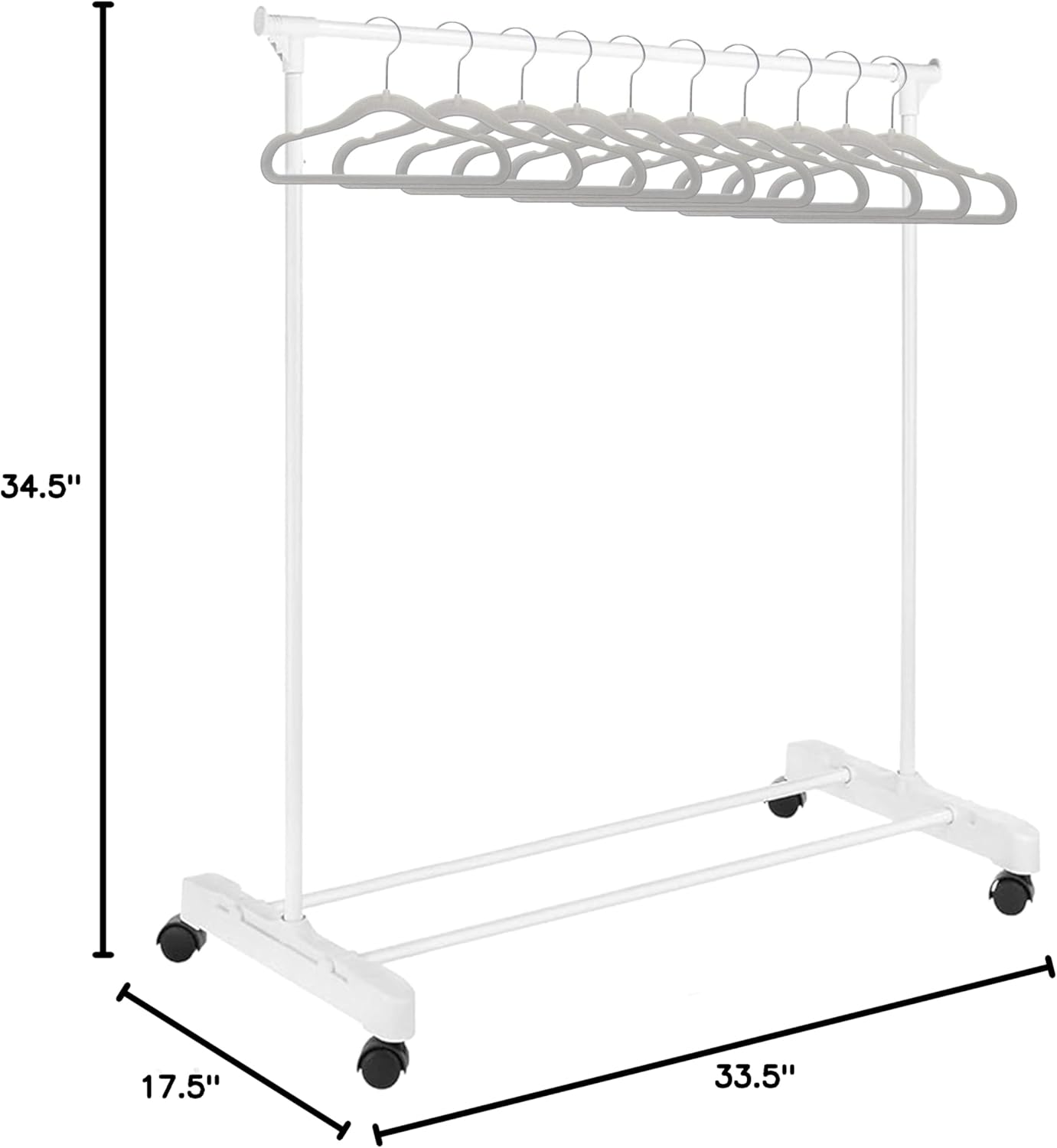 Boottique- The Boot Hanger Company Childrens Garment Rack- Kids Closet Organizer- Kids Clothing Rack with 10 Gray Velvet Hangers & Opt. Wheels