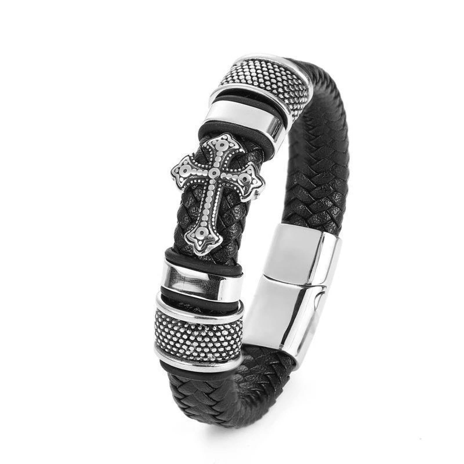 GXNRHG MOCHAMIK Pulseras para Hombre Joyería Pulseras de Cuero Tejidas a Mano Cruces Trenzadas de Cuero Pulseras para Hombre Tendencia Retro