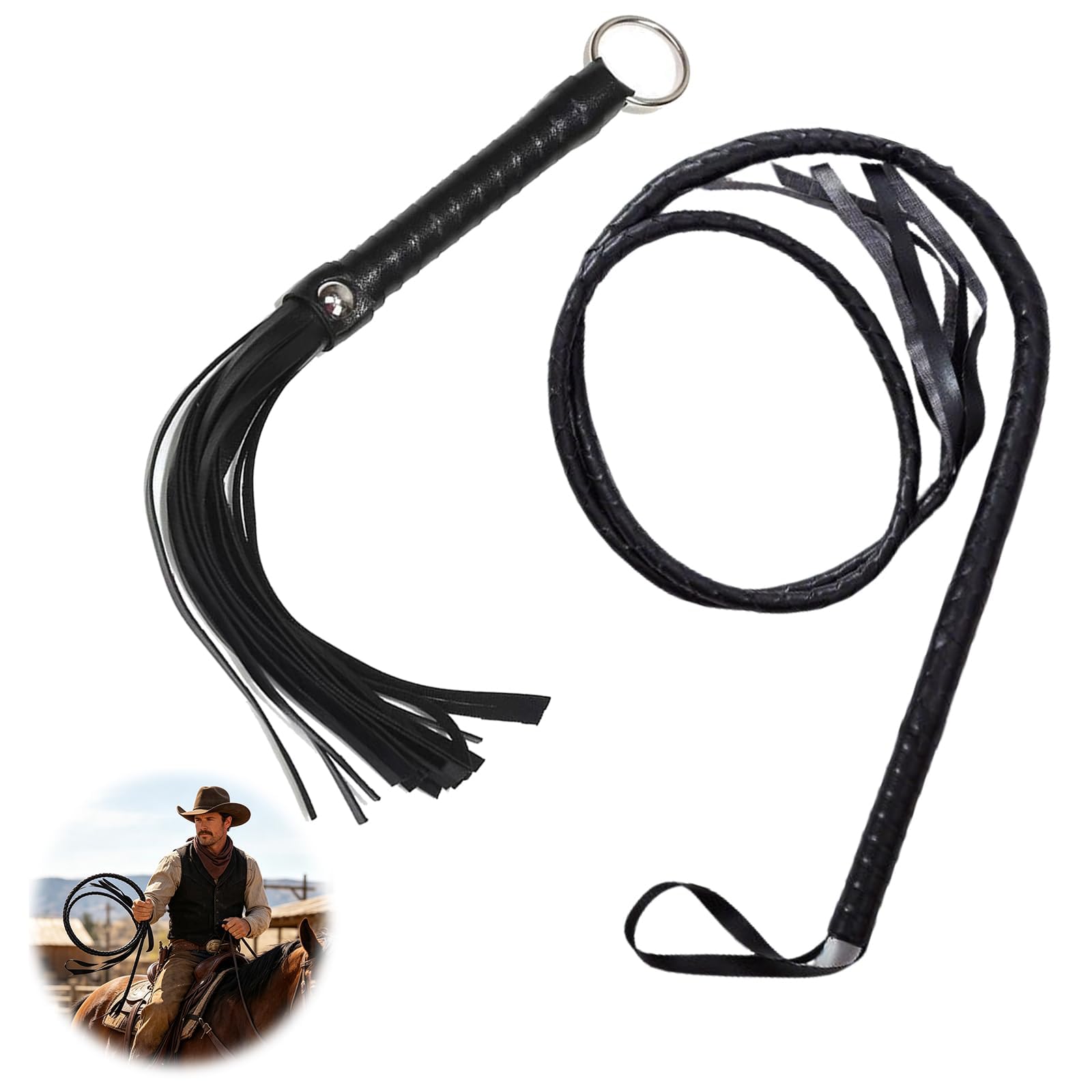 Noirwwe 200cm Lasso Rope & 30cm Black Whip Costume Props Set