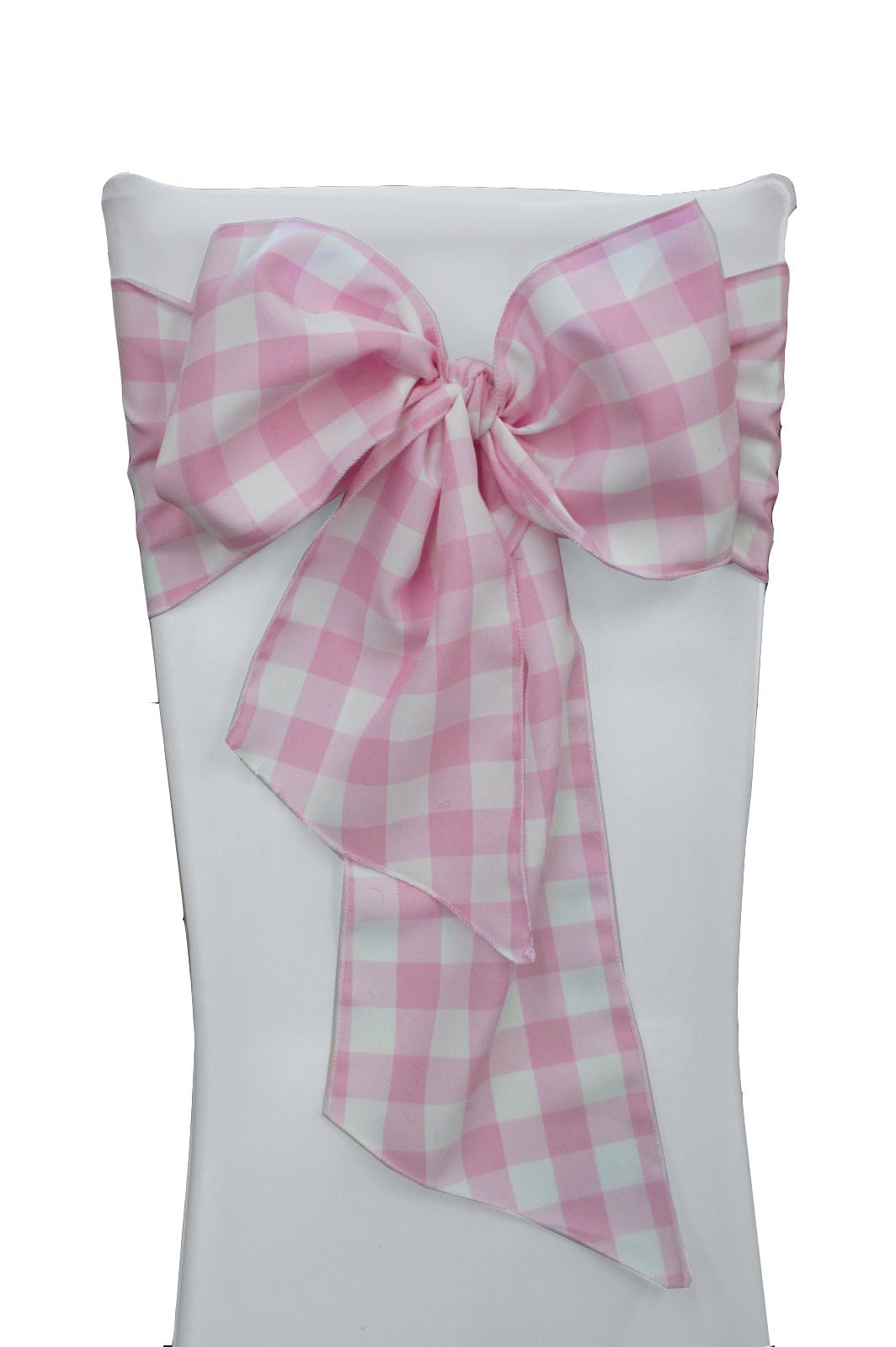 LA Linen Checkered Chair Bows Sashes, 10-Pack, 7, Pink/White 7 by 108-Inch