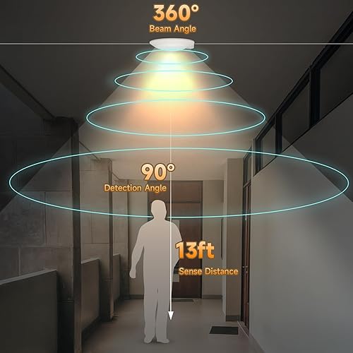 Miniatura 5 de ECOELER Paquete de 2 luces de techo con sensor de movimiento PIR, luz de ocupación seleccionable 3CCT con cuenta regresiva y sensor de atardecer a