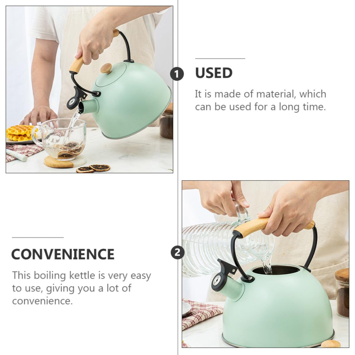 SOLUSTRE Hervidor de Agua Mango de Madera Ergonómico de Acero Inoxidable 2.5l y Diseño Fácil de Limpiar para Uso en Cocina y Exteriores