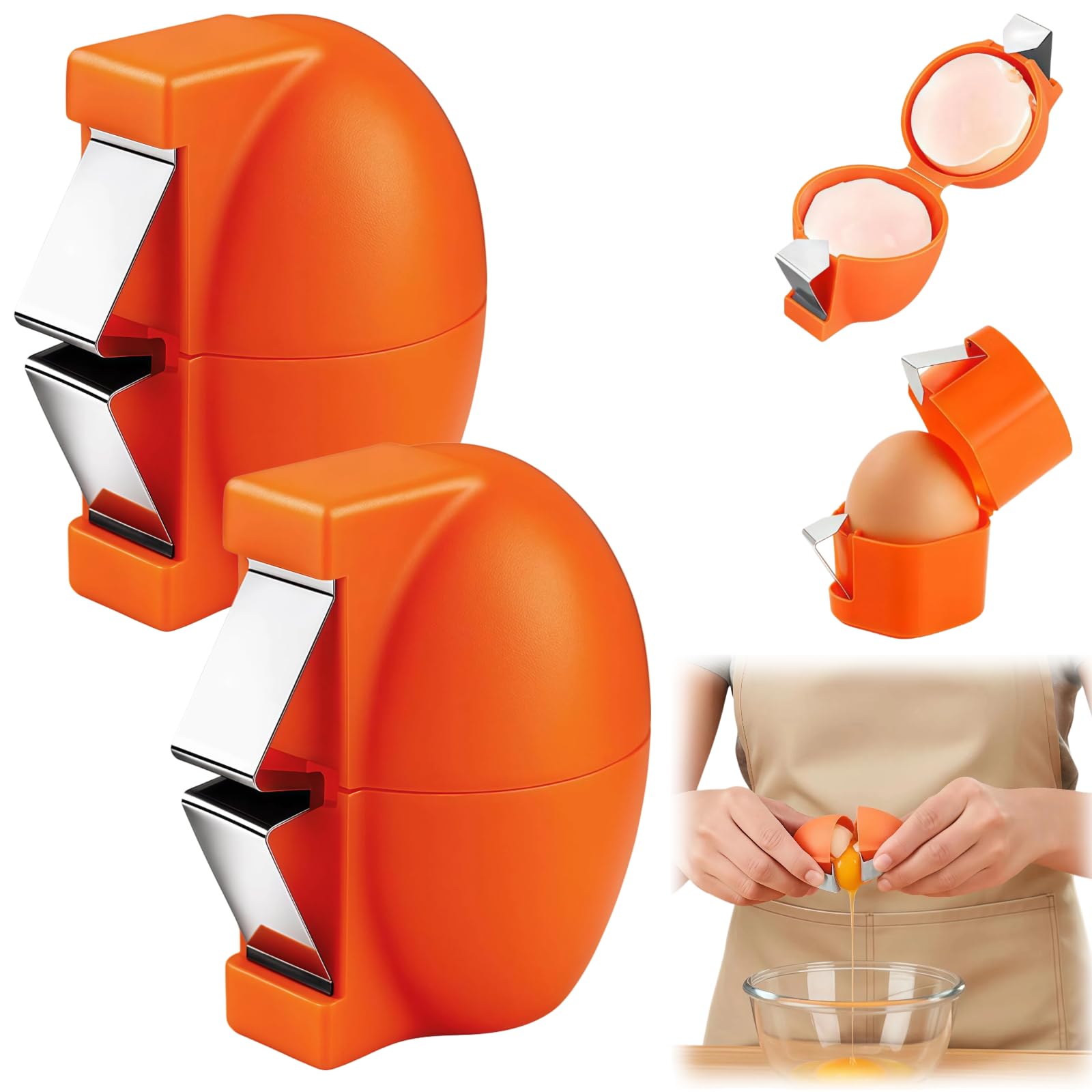 Egg Shell Opener, 2026 New Stainless Steel Egg Shell Opener Egg Opener Tool, Multifunctional Egg Cutter for Home Kitchen，Orange：2