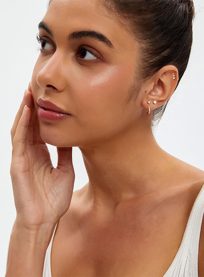 3 Pairs Gold Hoop Huggie Earrngs Stack for Women,14K Gold Plated Small Half Hoop Lightweight Hypoallergenic Cartilage Trendy Stud Earrings Set, Muti-Piercing Jewelry Gift - Image 5