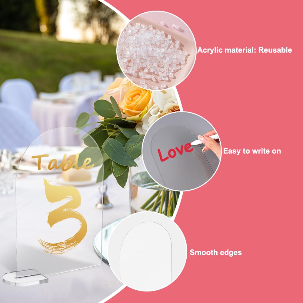CDIYTOOL Doorzichtige Boog Acryl Bord Met Standaard - Blanco Plaat Zitkaarten Gebogen Ronde Top Gastnamen Kaarten Tafelnummers Voor Bruiloft Feest Evenement Decor (20 Stuks