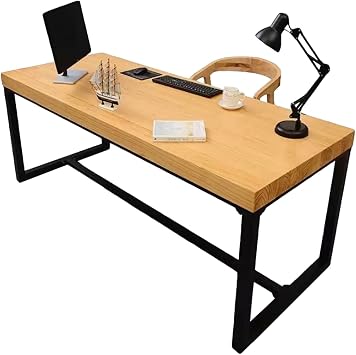 Computer Desk Natural Solid Wood Office Desk, Home Multifunctional Desk Computer Desk Workbench, Table Thickness -5cm, Stable Metal Table Legs, Easy to Install 120x60x75cm