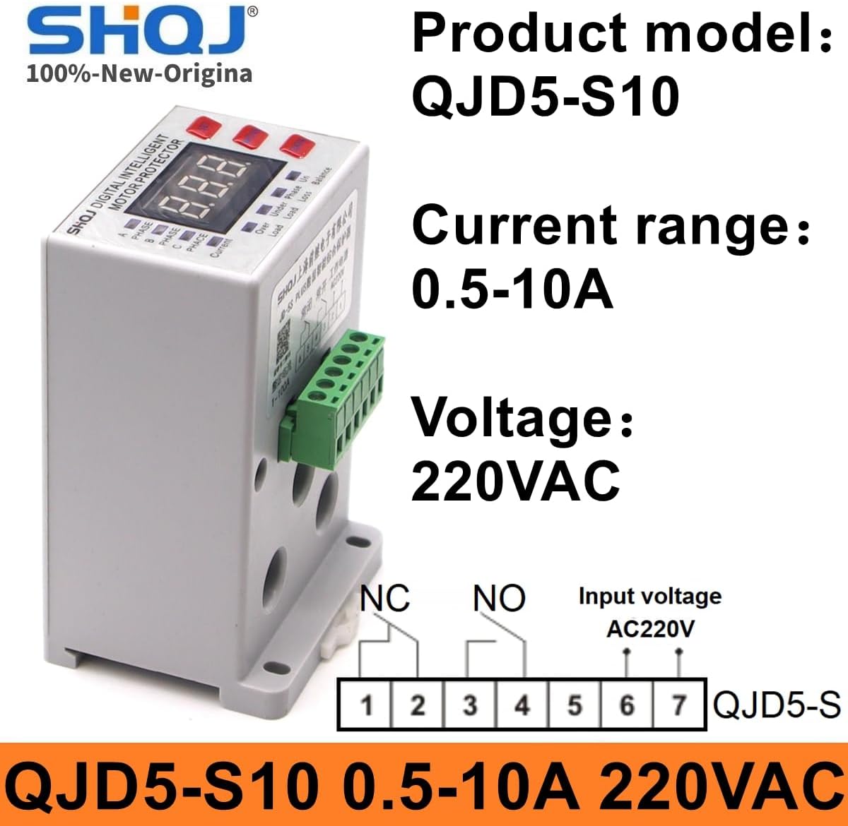 SHQJ QJD5 1-100A 220V 380VAC Digital For Intelligent motor protector Overload Underload Unbalance Phase loss monitoring protection - (Color: QJD5-S10 220VAC)