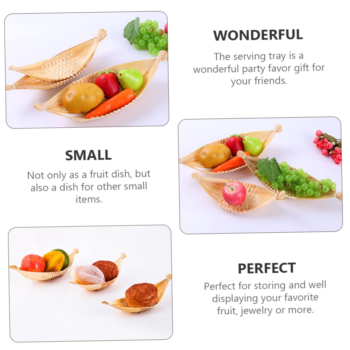 SHOWERORO 2pcs Bamboo Weaving Snack Tray Handmade Fruit and Candy Storage Container for Organizing Jewelry and Small Items for Home Decor and Party Favors