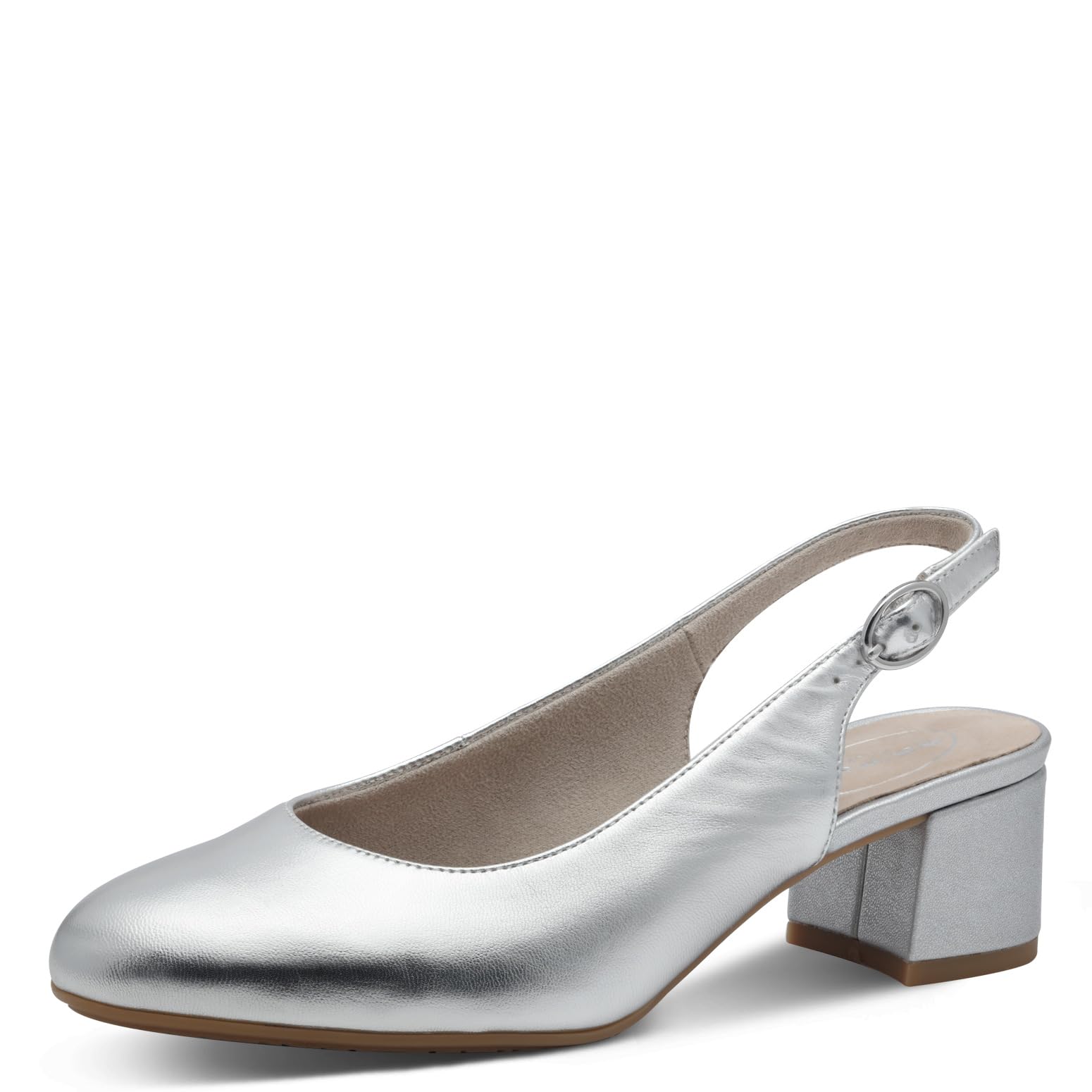 Tamaris Comfort Women’s Slingback Pumps Leather Elegant, Silver, 4 UK